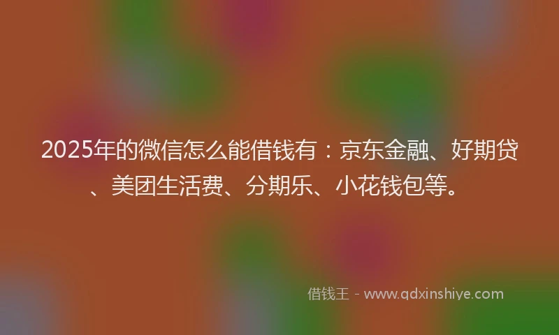 2025年的微信怎么能借钱有：京东金融、好期贷、美团生活费、分期乐、小花钱包等。