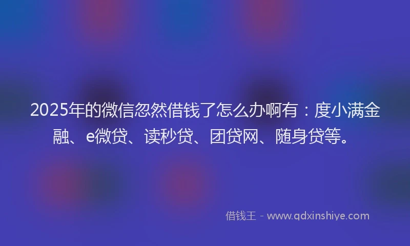 2025年的微信忽然借钱了怎么办啊有：度小满金融、e微贷、读秒贷、团贷网、随身贷等。