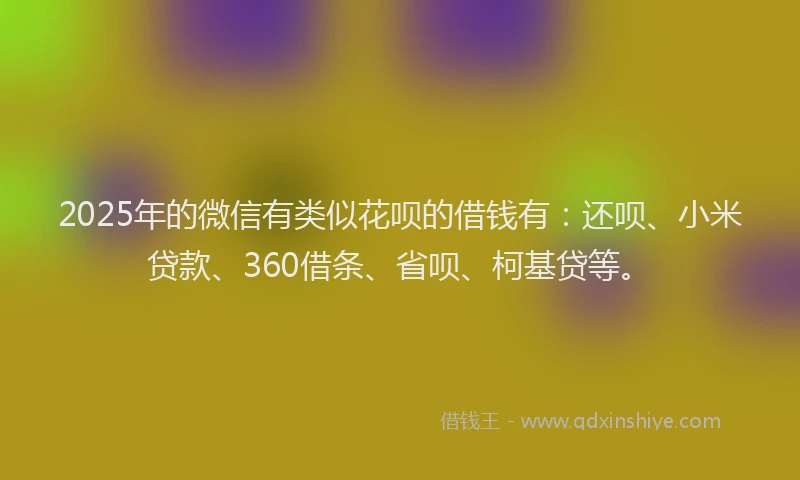 2025年的微信有类似花呗的借钱有：还呗、小米贷款、360借条、省呗、柯基贷等。