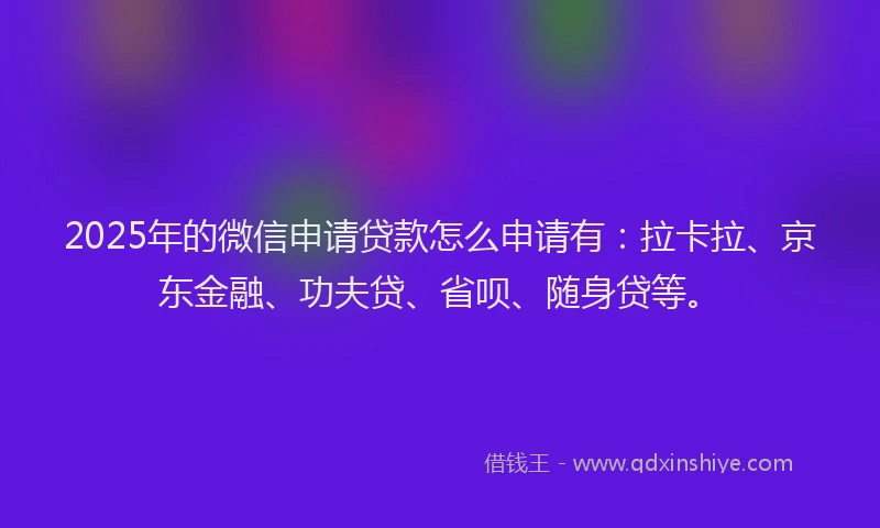 2025年的微信申请贷款怎么申请有：拉卡拉、京东金融、功夫贷、省呗、随身贷等。
