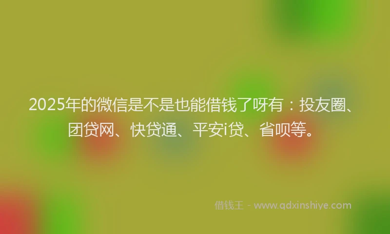 2025年的微信是不是也能借钱了呀有：投友圈、团贷网、快贷通、平安i贷、省呗等。