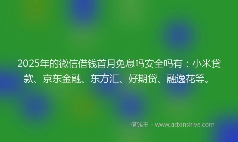2025年的微信借钱首月免息吗安全吗有：小米贷款、京东金融、东方汇、好期贷、融逸花等。