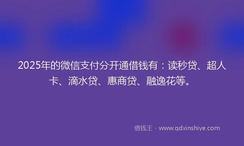 2025年的微信支付分开通借钱有：读秒贷、超人卡、滴水贷、惠商贷、融逸花等。