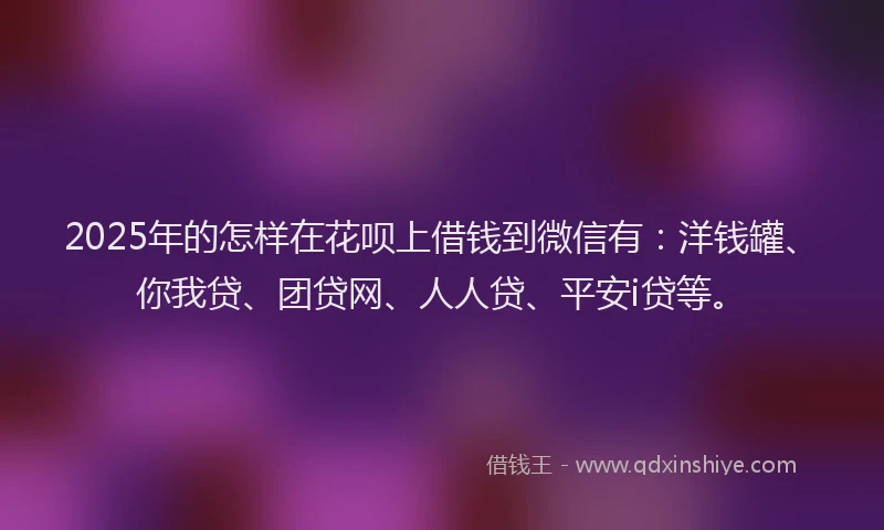 2025年的怎样在花呗上借钱到微信有：洋钱罐、你我贷、团贷网、人人贷、平安i贷等。