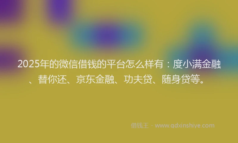 2025年的微信借钱的平台怎么样有：度小满金融、替你还、京东金融、功夫贷、随身贷等。