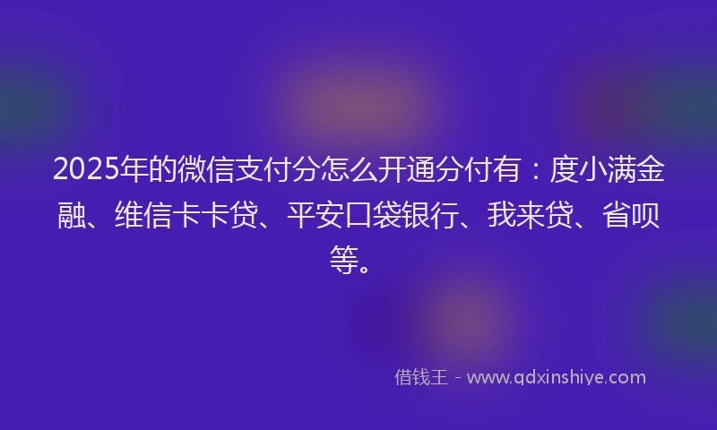 2025年的微信支付分怎么开通分付有：度小满金融、维信卡卡贷、平安口袋银行、我来贷、省呗等。
