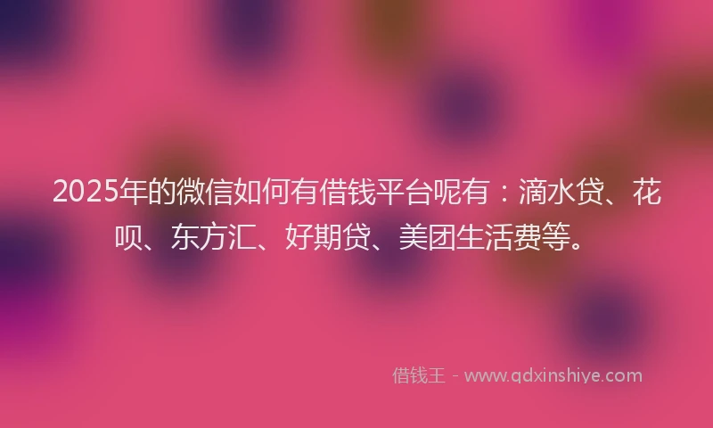 2025年的微信如何有借钱平台呢有：滴水贷、花呗、东方汇、好期贷、美团生活费等。