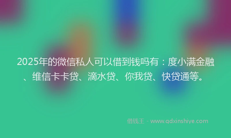 2025年的微信私人可以借到钱吗有：度小满金融、维信卡卡贷、滴水贷、你我贷、快贷通等。