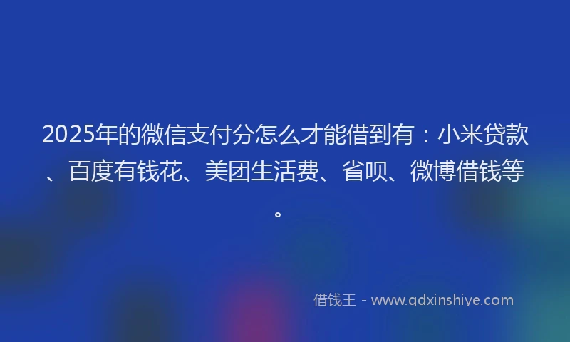 2025年的微信支付分怎么才能借到有：小米贷款、百度有钱花、美团生活费、省呗、微博借钱等。