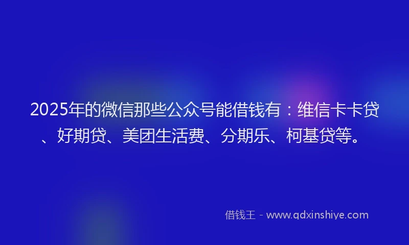 2025年的微信那些公众号能借钱有：维信卡卡贷、好期贷、美团生活费、分期乐、柯基贷等。