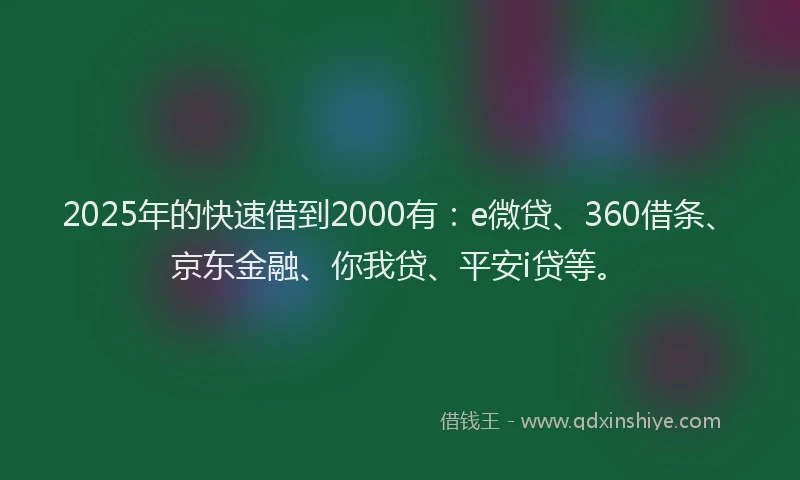 2025年的快速借到2000有：e微贷、360借条、京东金融、你我贷、平安i贷等。