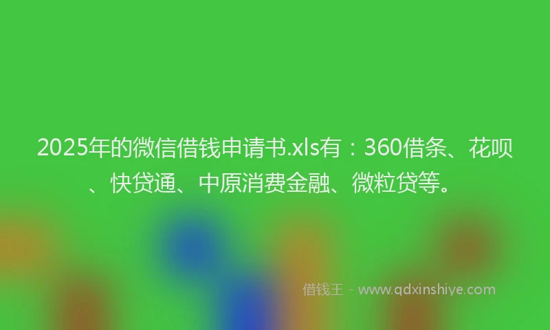 2025年的微信借钱申请书.xls有：360借条、花呗、快贷通、中原消费金融、微粒贷等。