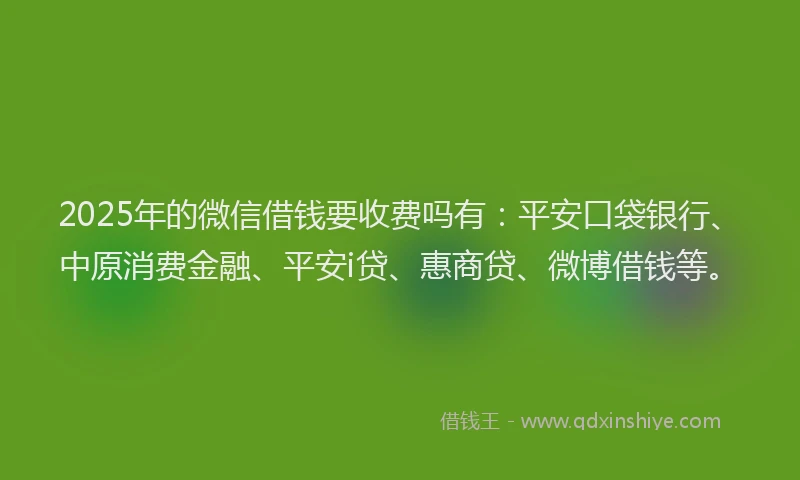 2025年的微信借钱要收费吗有：平安口袋银行、中原消费金融、平安i贷、惠商贷、微博借钱等。