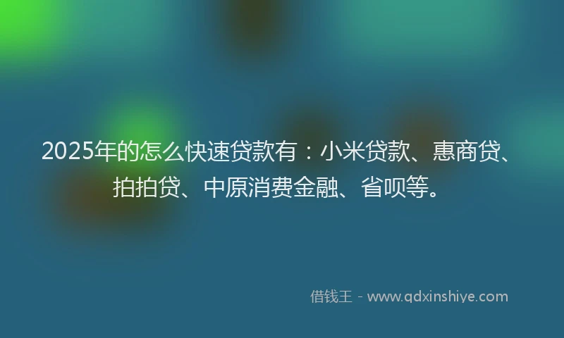 2025年的怎么快速贷款有：小米贷款、惠商贷、拍拍贷、中原消费金融、省呗等。