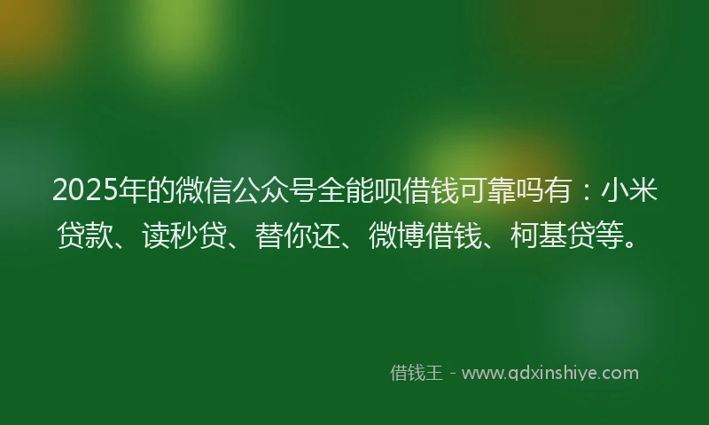 2025年的微信公众号全能呗借钱可靠吗有：小米贷款、读秒贷、替你还、微博借钱、柯基贷等。