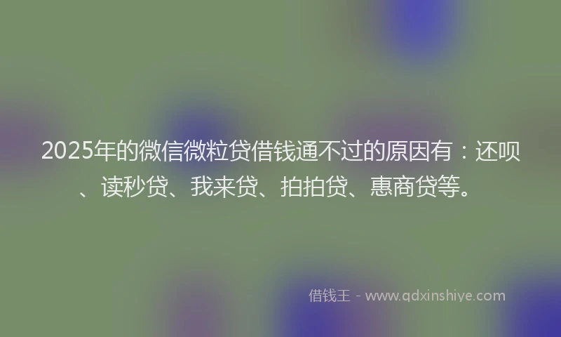 2025年的微信微粒贷借钱通不过的原因有：还呗、读秒贷、我来贷、拍拍贷、惠商贷等。