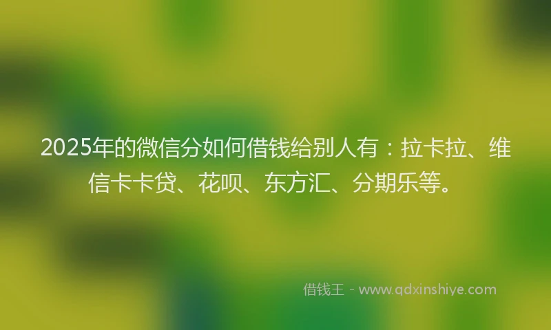 2025年的微信分如何借钱给别人有：拉卡拉、维信卡卡贷、花呗、东方汇、分期乐等。
