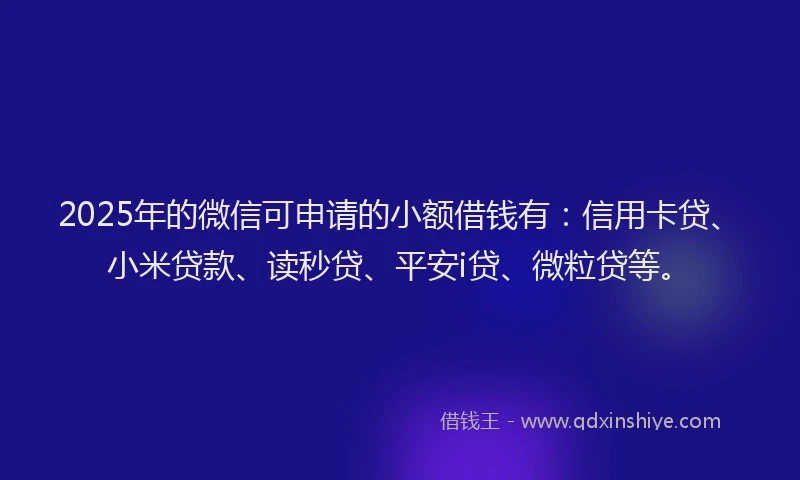 2025年的微信可申请的小额借钱有：信用卡贷、小米贷款、读秒贷、平安i贷、微粒贷等。