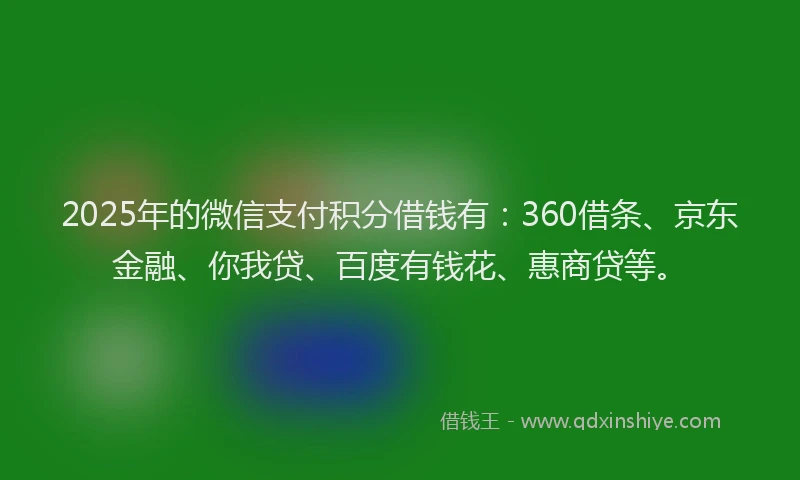 2025年的微信支付积分借钱有：360借条、京东金融、你我贷、百度有钱花、惠商贷等。