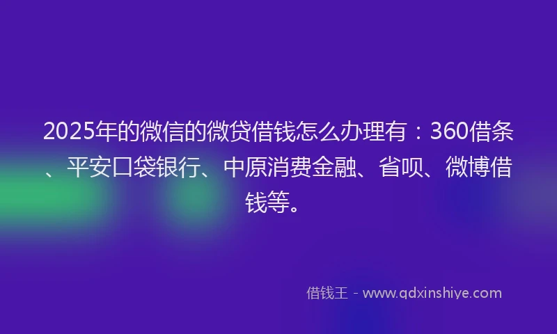 2025年的微信的微贷借钱怎么办理有：360借条、平安口袋银行、中原消费金融、省呗、微博借钱等。
