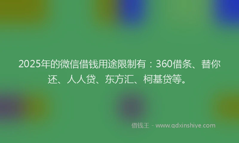 2025年的微信借钱用途限制有：360借条、替你还、人人贷、东方汇、柯基贷等。