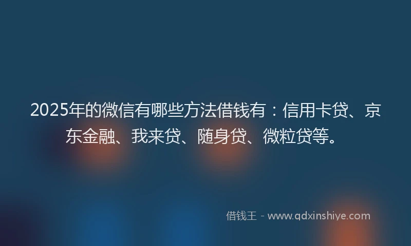 2025年的微信有哪些方法借钱有：信用卡贷、京东金融、我来贷、随身贷、微粒贷等。