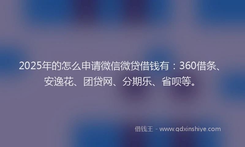2025年的怎么申请微信微贷借钱有：360借条、安逸花、团贷网、分期乐、省呗等。