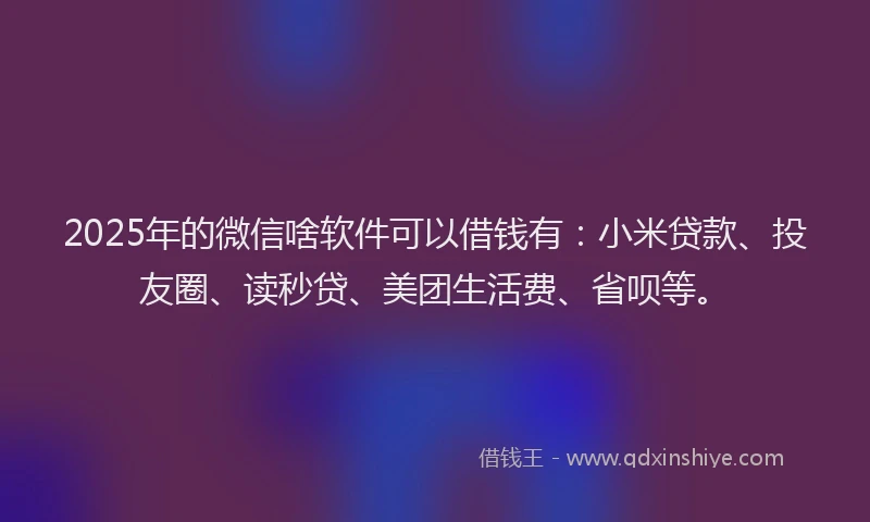 2025年的微信啥软件可以借钱有：小米贷款、投友圈、读秒贷、美团生活费、省呗等。