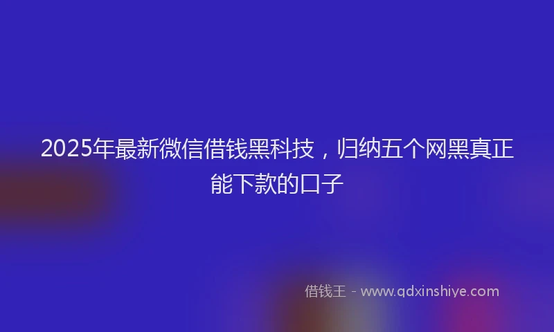 2025年最新微信借钱黑科技，归纳五个网黑真正能下款的口子