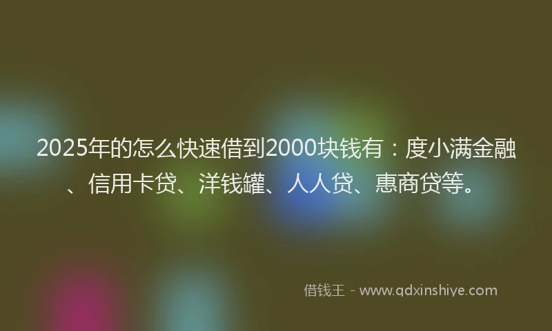 2025年的怎么快速借到2000块钱有：度小满金融、信用卡贷、洋钱罐、人人贷、惠商贷等。