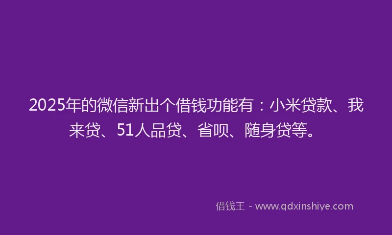 2025年的微信新出个借钱功能有：小米贷款、我来贷、51人品贷、省呗、随身贷等。