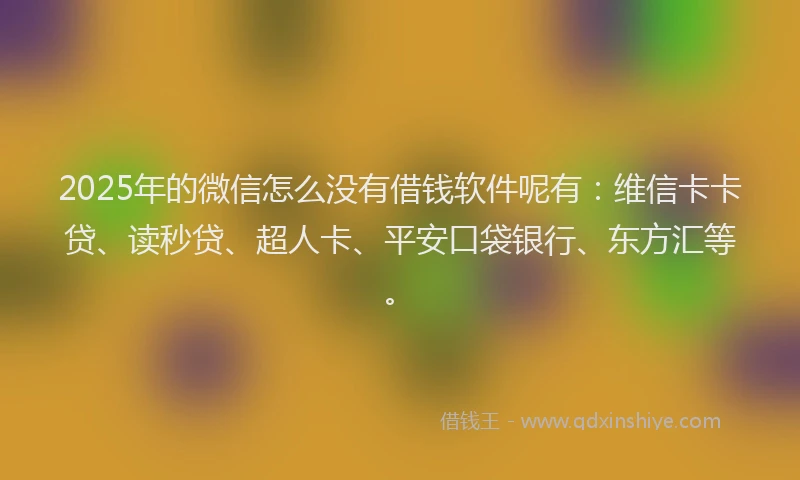 2025年的微信怎么没有借钱软件呢有：维信卡卡贷、读秒贷、超人卡、平安口袋银行、东方汇等。