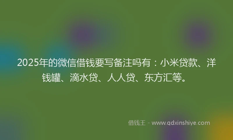 2025年的微信借钱要写备注吗有：小米贷款、洋钱罐、滴水贷、人人贷、东方汇等。