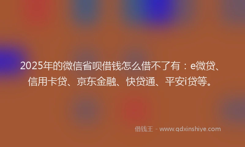 2025年的微信省呗借钱怎么借不了有：e微贷、信用卡贷、京东金融、快贷通、平安i贷等。
