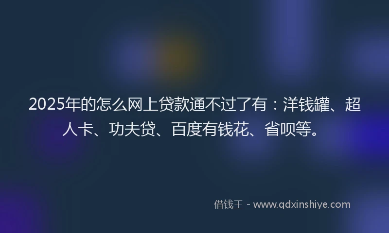 2025年的怎么网上贷款通不过了有：洋钱罐、超人卡、功夫贷、百度有钱花、省呗等。