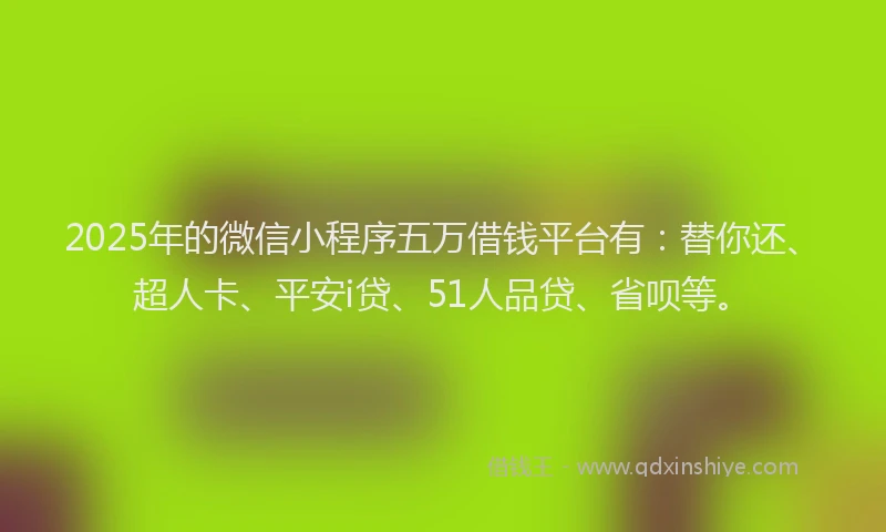 2025年的微信小程序五万借钱平台有：替你还、超人卡、平安i贷、51人品贷、省呗等。