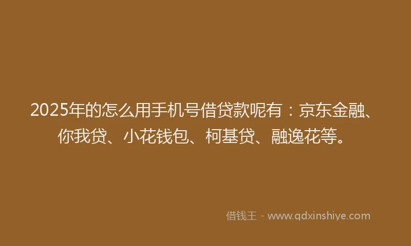 2025年的怎么用手机号借贷款呢有：京东金融、你我贷、小花钱包、柯基贷、融逸花等。