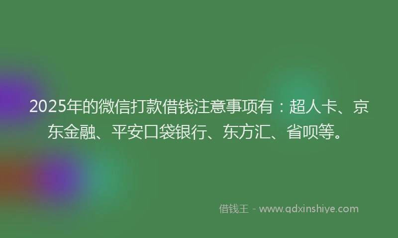 2025年的微信打款借钱注意事项有：超人卡、京东金融、平安口袋银行、东方汇、省呗等。