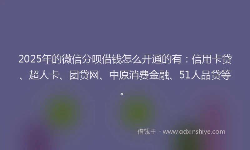 2025年的微信分呗借钱怎么开通的有：信用卡贷、超人卡、团贷网、中原消费金融、51人品贷等。