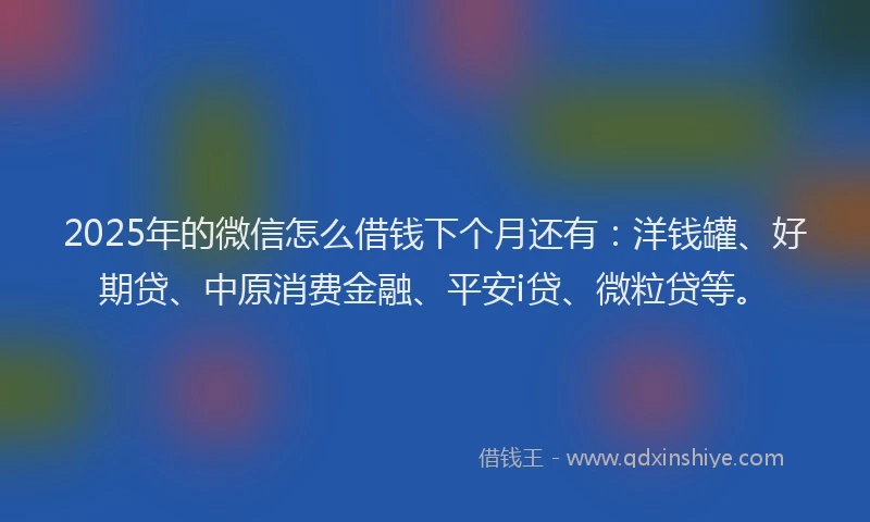 2025年的微信怎么借钱下个月还有：洋钱罐、好期贷、中原消费金融、平安i贷、微粒贷等。