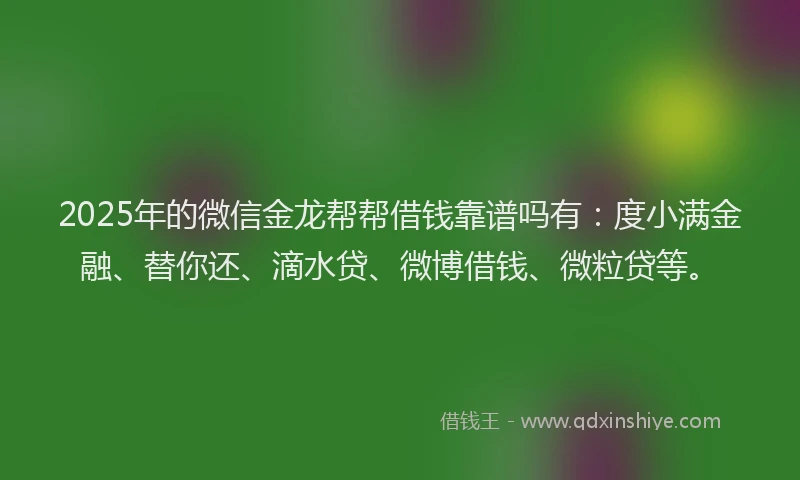 2025年的微信金龙帮帮借钱靠谱吗有：度小满金融、替你还、滴水贷、微博借钱、微粒贷等。