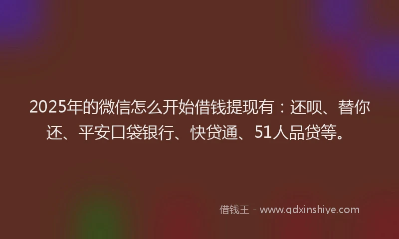 2025年的微信怎么开始借钱提现有：还呗、替你还、平安口袋银行、快贷通、51人品贷等。