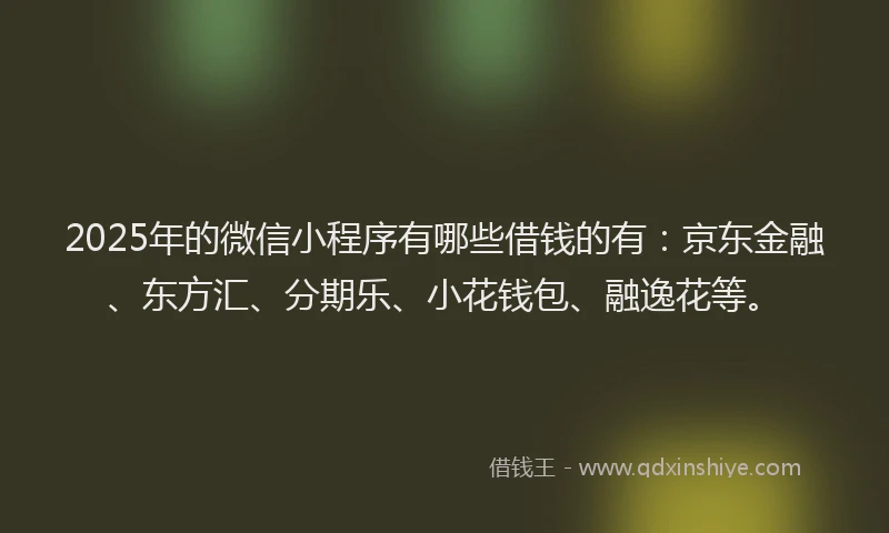 2025年的微信小程序有哪些借钱的有：京东金融、东方汇、分期乐、小花钱包、融逸花等。