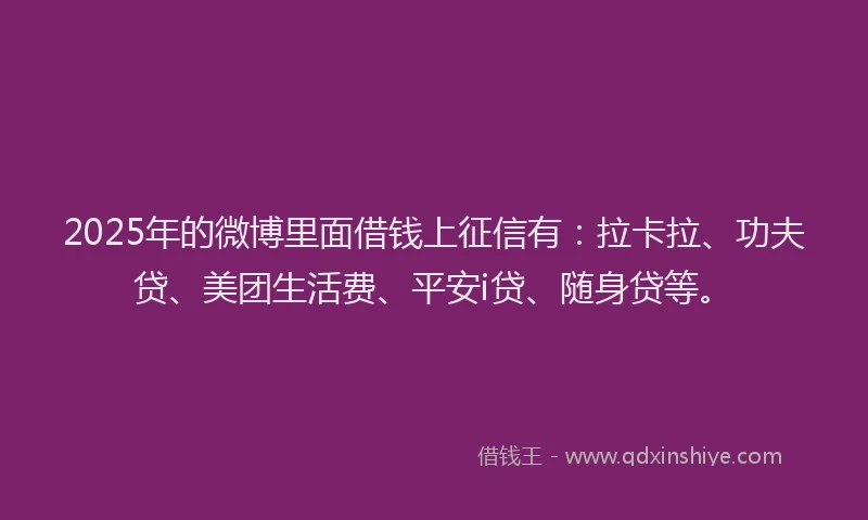 2025年的微博里面借钱上征信有：拉卡拉、功夫贷、美团生活费、平安i贷、随身贷等。