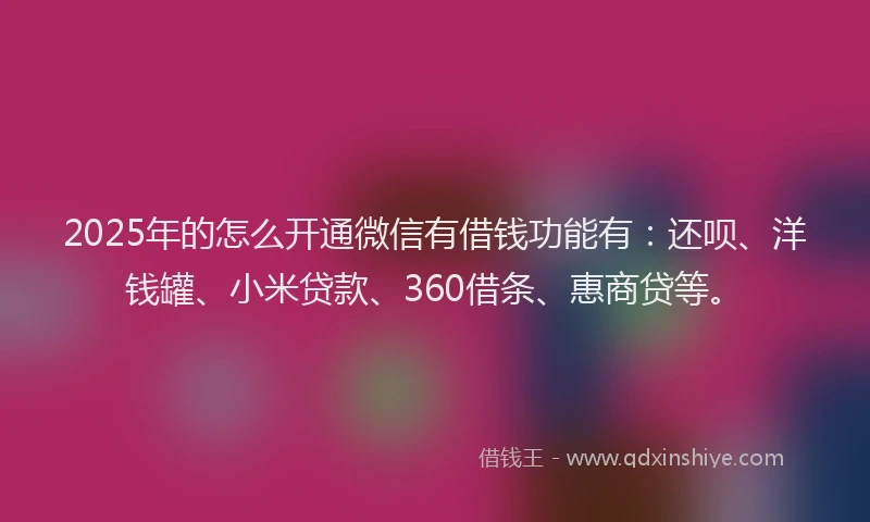2025年的怎么开通微信有借钱功能有：还呗、洋钱罐、小米贷款、360借条、惠商贷等。