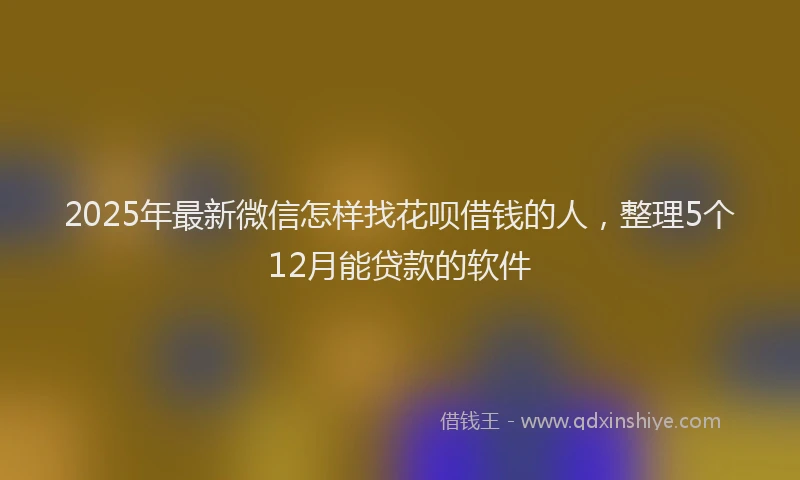 2025年最新微信怎样找花呗借钱的人，整理5个12月能贷款的软件