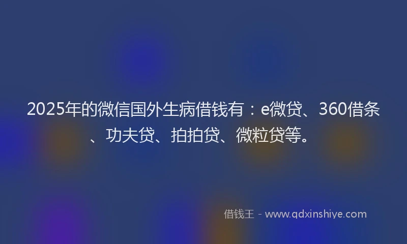 2025年的微信国外生病借钱有：e微贷、360借条、功夫贷、拍拍贷、微粒贷等。