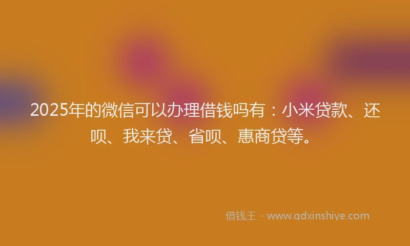 2025年的微信可以办理借钱吗有：小米贷款、还呗、我来贷、省呗、惠商贷等。