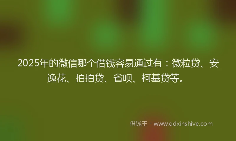 2025年的微信哪个借钱容易通过有：微粒贷、安逸花、拍拍贷、省呗、柯基贷等。