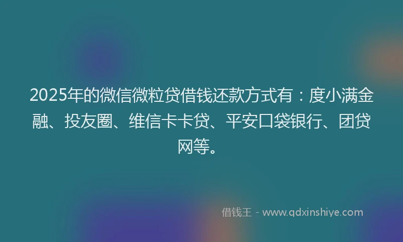 2025年的微信微粒贷借钱还款方式有：度小满金融、投友圈、维信卡卡贷、平安口袋银行、团贷网等。